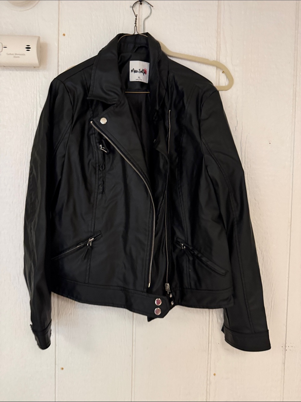 Black Faux Leather Asymmetric Zip Jacket -